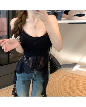 纯欲风蕾丝吊带小背心女夏季修身内搭打底衫辣妹无袖上衣