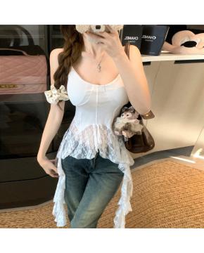 纯欲风蕾丝吊带小背心女夏季修身内搭打底衫辣妹无袖上衣