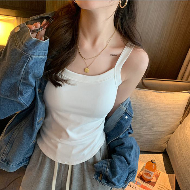 白色吊带女内搭胸垫背心外穿纯色美背一体纯棉打底短款上衣