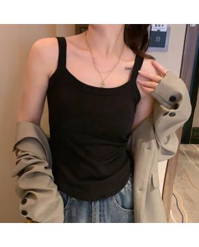 白色吊带女内搭胸垫背心外穿纯色美背一体纯棉打底短款上衣