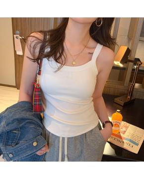 白色吊带女内搭胸垫背心外穿纯色美背一体纯棉打底短款上衣