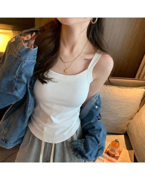 白色吊带女内搭胸垫背心外穿纯色美背一体纯棉打底短款上衣
