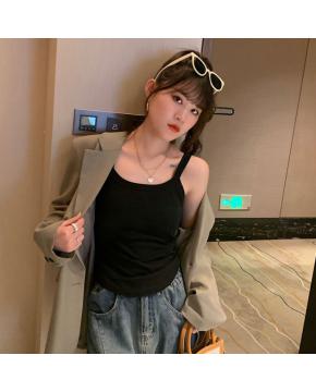 白色吊带女内搭胸垫背心外穿纯色美背一体纯棉打底短款上衣