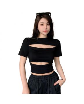 夏季韩版纯欲镂空设计感小众美式辣妹短款修身显瘦短袖T恤