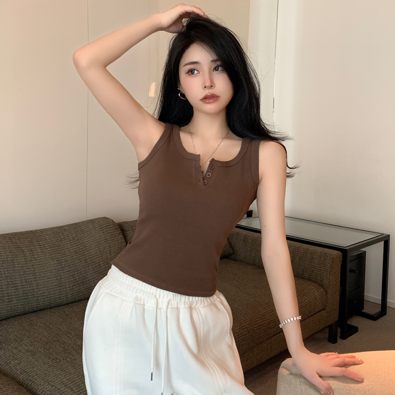 春夏季无袖小吊带辣妹设计感短款修身螺纹背心露脐打底上衣女
