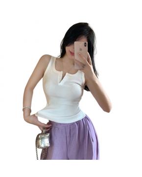 春夏季无袖小吊带辣妹设计感短款修身螺纹背心露脐打底上衣女