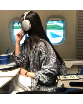 春季百搭通勤翻领格子衬衫宽松舒适格纹衬衣