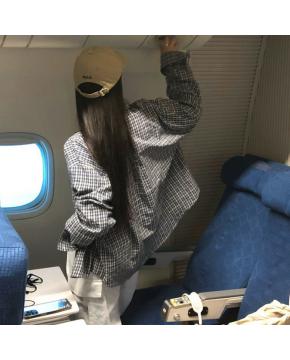 春季百搭通勤翻领格子衬衫宽松舒适格纹衬衣