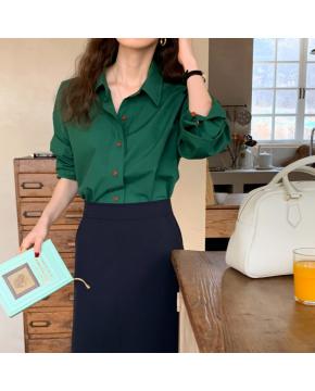 韩系 糖果色洋气百搭 纯色气质翻领单排扣长袖衬衫