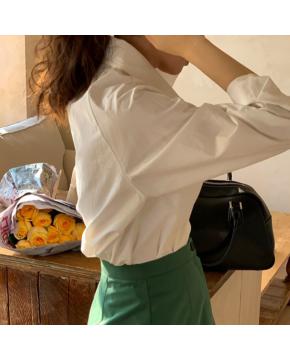 韩系 糖果色洋气百搭 纯色气质翻领单排扣长袖衬衫
