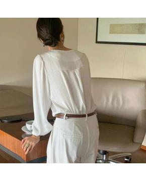 INS博主款 法式气质优雅百搭系带飘领衬衫女上衣