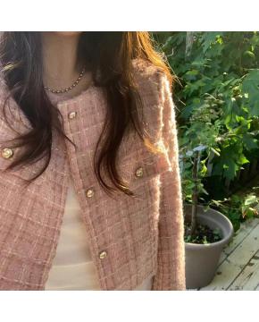 韩国chic法式气质优雅单排扣粗花呢小香风短外套