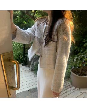 韩国chic法式气质优雅单排扣粗花呢小香风短外套