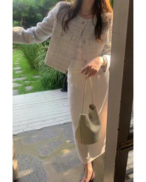 韩国chic法式气质优雅单排扣粗花呢小香风短外套