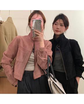 复古设计感鹿皮绒气质显瘦立领短外套上衣5色