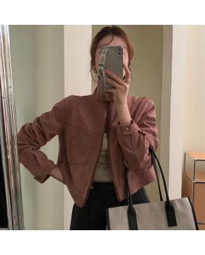 复古设计感鹿皮绒气质显瘦立领短外套上衣5色