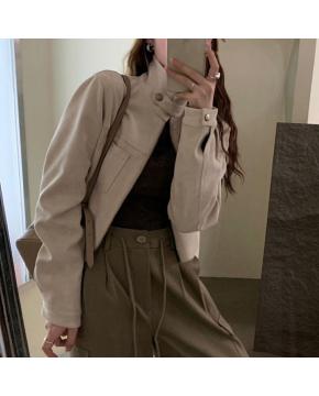 复古设计感鹿皮绒气质显瘦立领短外套上衣5色