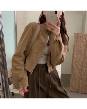 复古设计感鹿皮绒气质显瘦立领短外套上衣5色