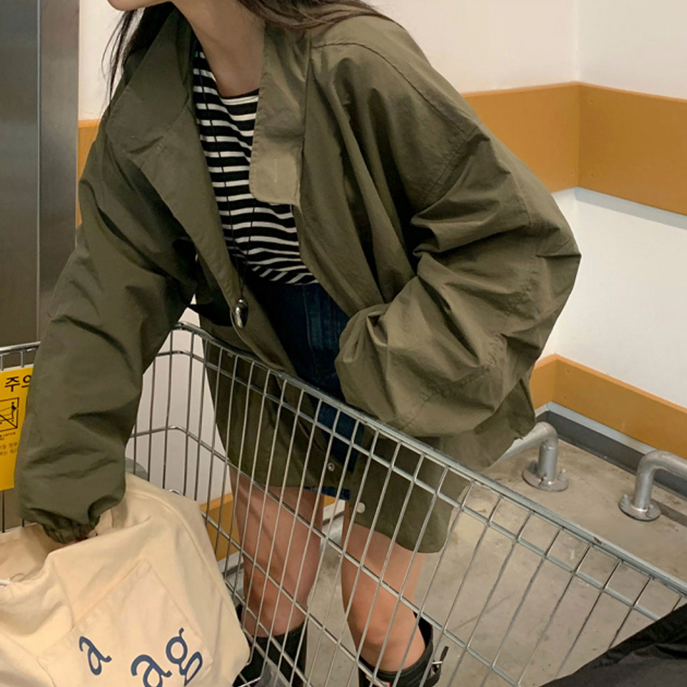 INS博主款 韩系简约半高领休闲百搭宽松风衣外套