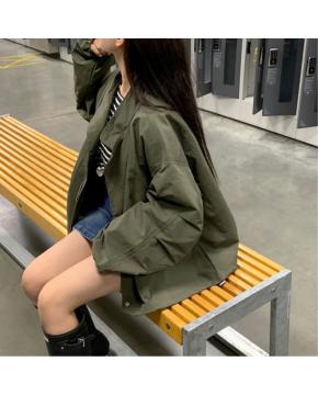 INS博主款 韩系简约半高领休闲百搭宽松风衣外套