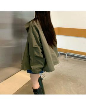 INS博主款 韩系简约半高领休闲百搭宽松风衣外套