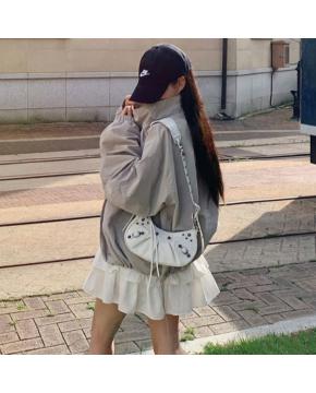 INS博主款 韩系简约半高领休闲百搭宽松风衣外套