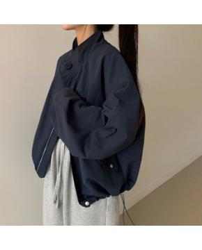 INS博主款 韩系简约半高领休闲百搭宽松风衣外套