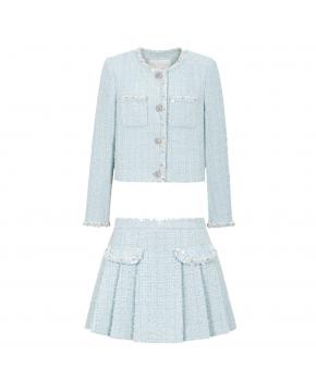 小香风套装粗花呢小香上衣百褶半裙