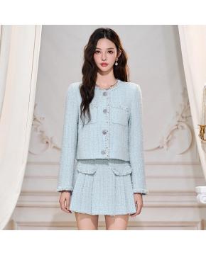 小香风套装粗花呢小香上衣百褶半裙