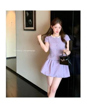 富家千金感小香风套装女春夏显瘦收腰外套花苞裙miu系穿搭