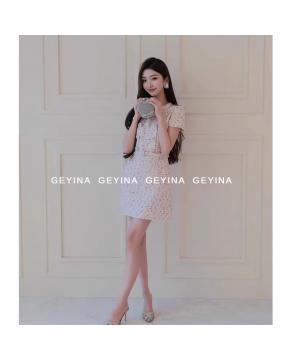 高定2026春夏新款S红粉混色P短袖小香风千金感粗花呢连衣裙