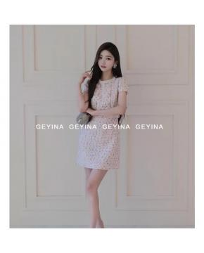 高定2026春夏新款S红粉混色P短袖小香风千金感粗花呢连衣裙