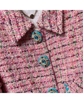 粉色粗花呢套装新款高级感小香风羽毛拼接外套半裙两件套