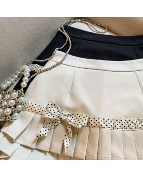 韩系学院风波点百褶半身裙春新款高级感小个子蝴蝶结短裙裤