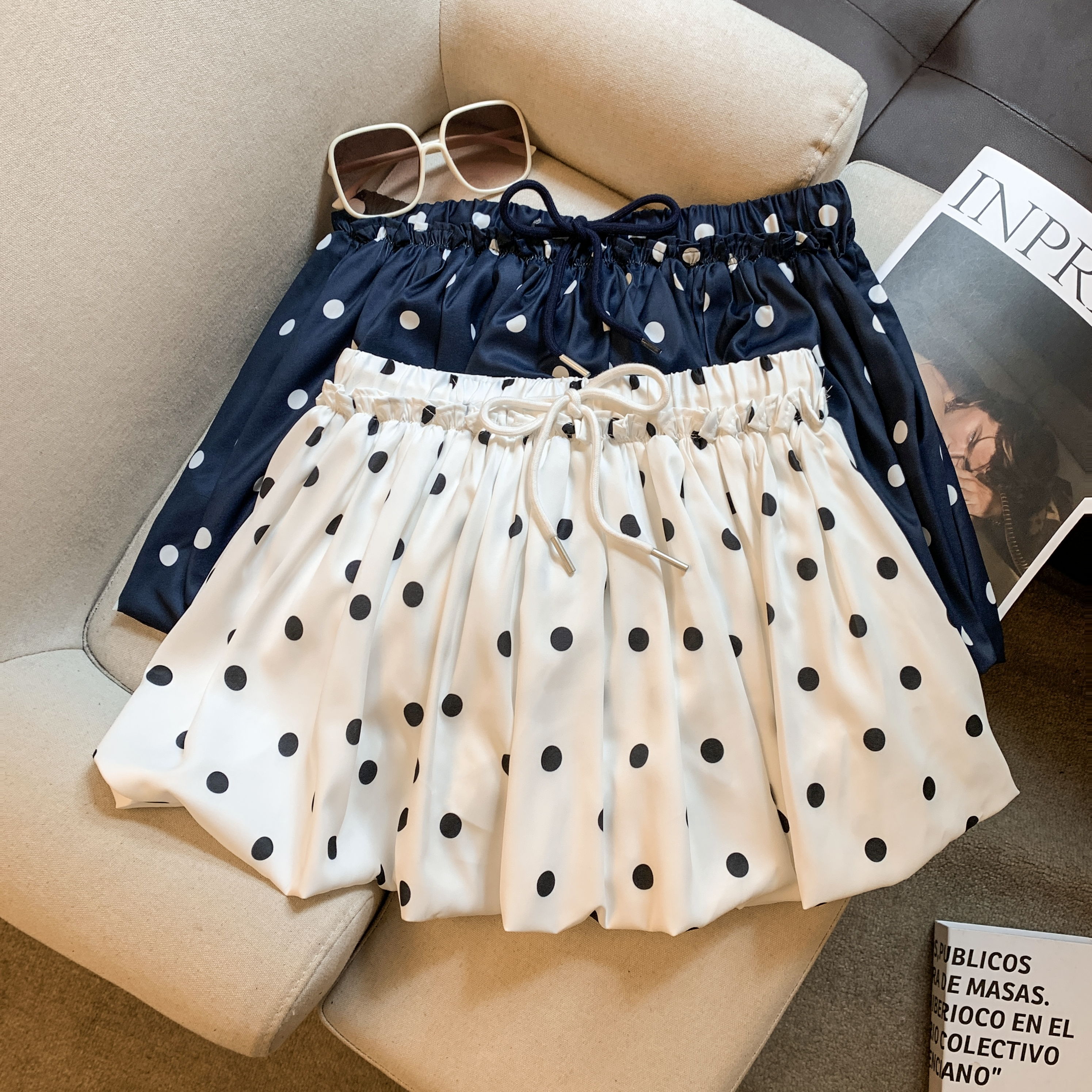 2026年甜美俏皮撞色印花半身短裙女防走光波点花苞裙子潮