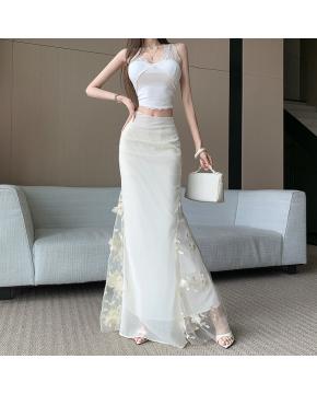 优雅轻熟风杏色鱼尾裙春夏新款法式修身包臀高腰半身长裙