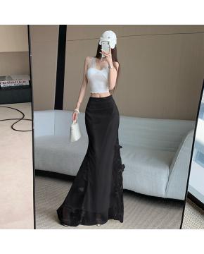 优雅轻熟风杏色鱼尾裙春夏新款法式修身包臀高腰半身长裙