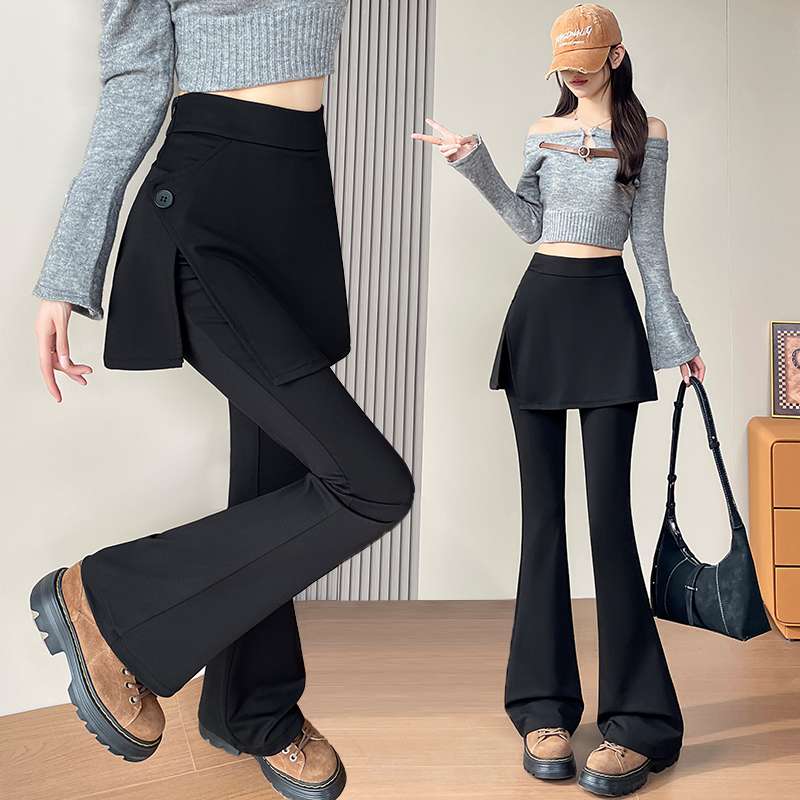 2026春假两件遮屁股显瘦屁帘裤子气质高腰休闲长裤侧开叉微喇裤