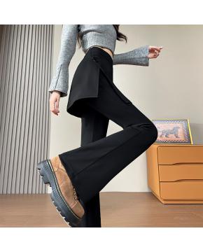 2026春假两件遮屁股显瘦屁帘裤子气质高腰休闲长裤侧开叉微喇裤