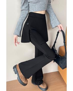 2026春假两件遮屁股显瘦屁帘裤子气质高腰休闲长裤侧开叉微喇裤