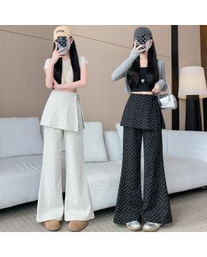 韩系新款碎花屁帘女春秋假两件裙裤直筒裤阔腿裤两穿休闲长裤