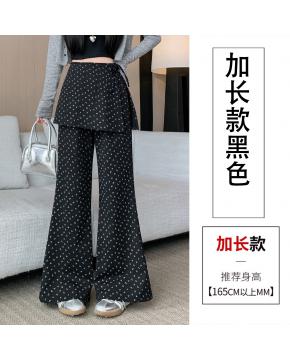 韩系新款碎花屁帘女春秋假两件裙裤直筒裤阔腿裤两穿休闲长裤