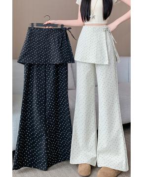 韩系新款碎花屁帘女春秋假两件裙裤直筒裤阔腿裤两穿休闲长裤