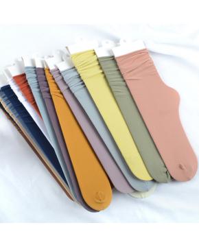 新款春夏韩国冰冰袜糖果色天鹅绒卷边堆堆袜薄款直筒袜女士中筒袜