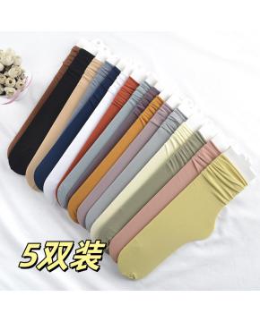 新款春夏韩国冰冰袜糖果色天鹅绒卷边堆堆袜薄款直筒袜女士中筒袜