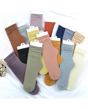 新款春夏韩国冰冰袜糖果色天鹅绒卷边堆堆袜薄款直筒袜女士中筒袜