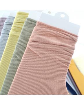 新款春夏韩国冰冰袜糖果色天鹅绒卷边堆堆袜薄款直筒袜女士中筒袜