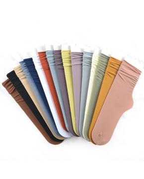 新款春夏韩国冰冰袜糖果色天鹅绒卷边堆堆袜薄款直筒袜女士中筒袜